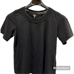 Jones New York Black T Shirt Lace Collar 1X